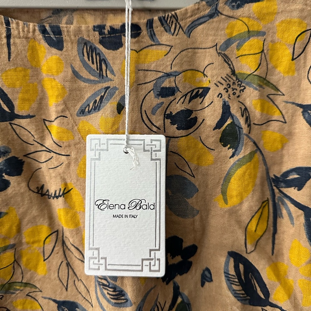 100% Linen Made in Italy Elena Baldi ruffle sleeve printed blouse . Size Large - Picture 3 of 5